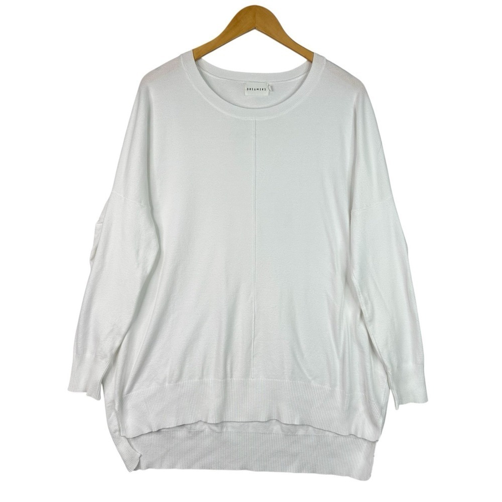 Dreamers Oversized Sweater Womens M/L White High Low Hem Tunic Pullover Knit Top